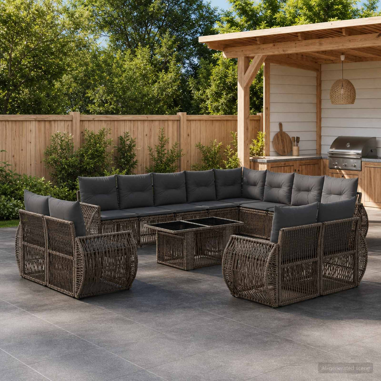 vidaXL Garden Lounge Set 13-piece Black and Cream White Poly Rattan