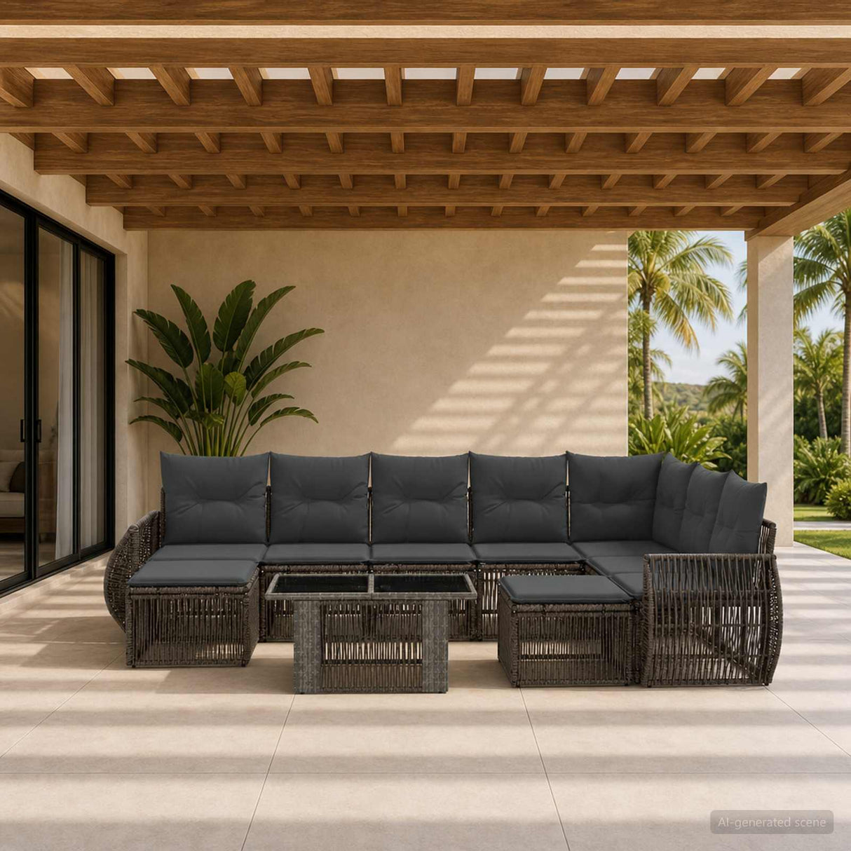 vidaXL Tuinbank Set 10 st Zwart en Crème Wit poly rattan