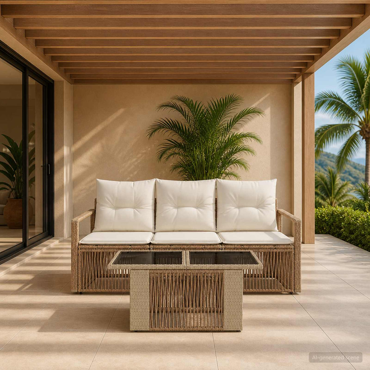 vidaXL Tuinbank Set 4 st Zwart en Crème Wit poly rattan