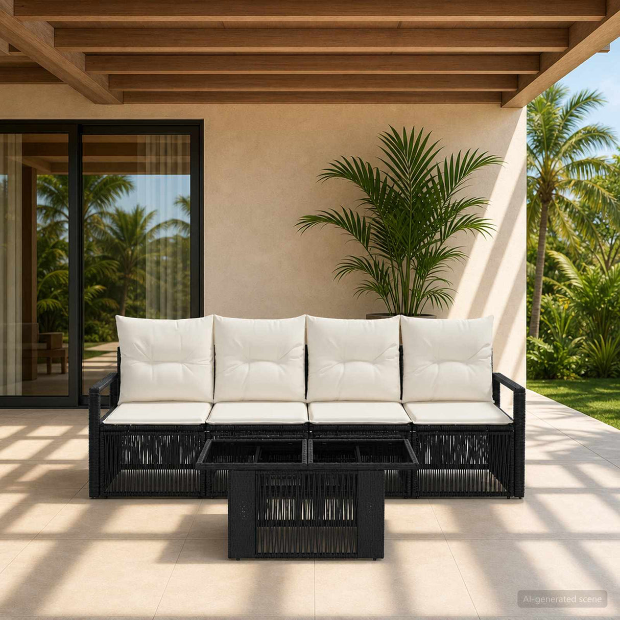 vidaXL Tuinbank Set 5 st Zwart en Crème Wit poly rattan
