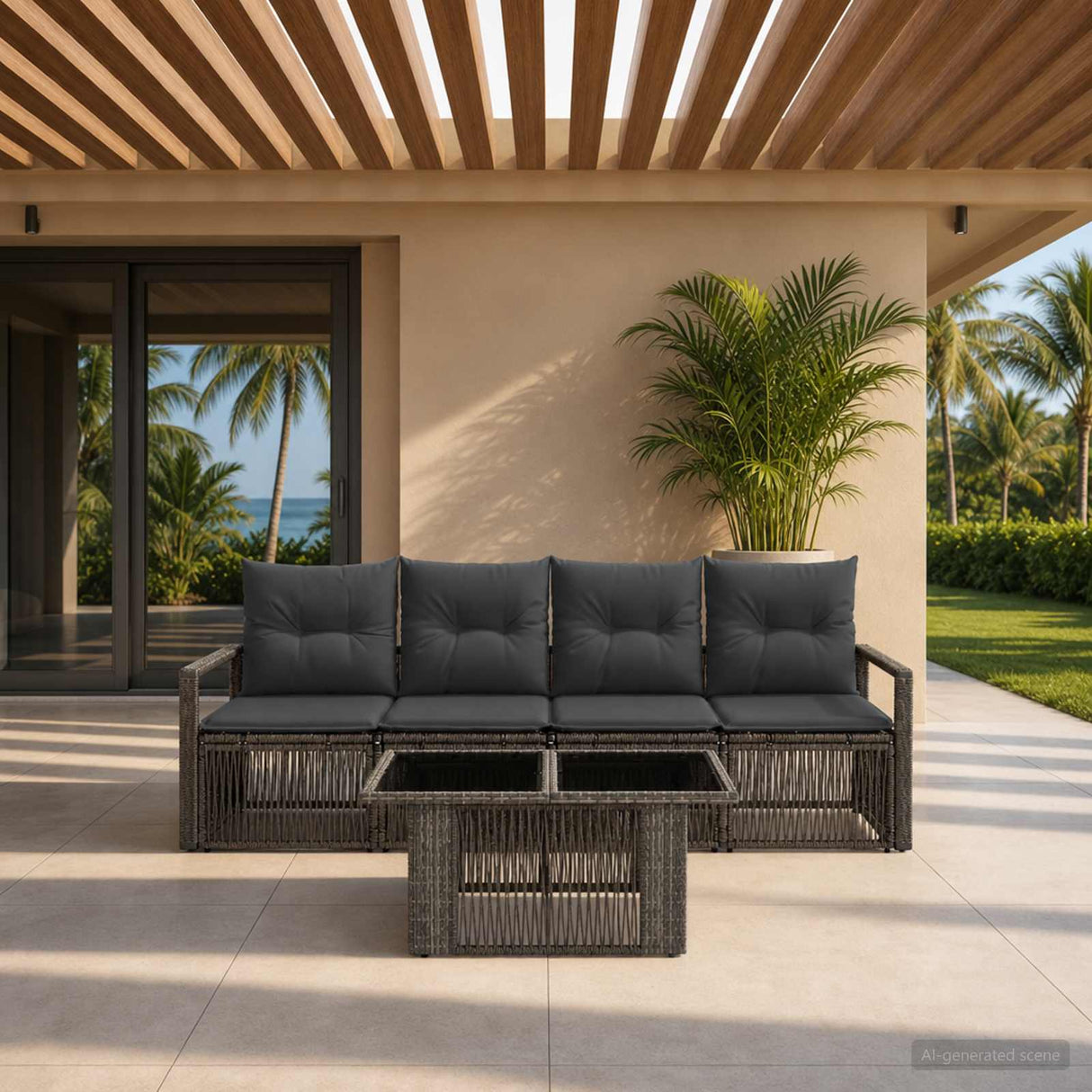 vidaXL Tuinbank Set 5 st Zwart en Crème Wit poly rattan