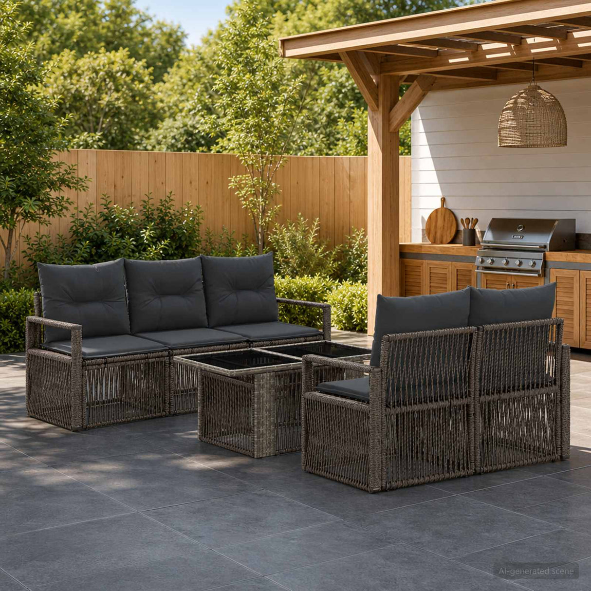 vidaXL Tuinbank Set 6 st Zwart en Crème Wit poly rattan