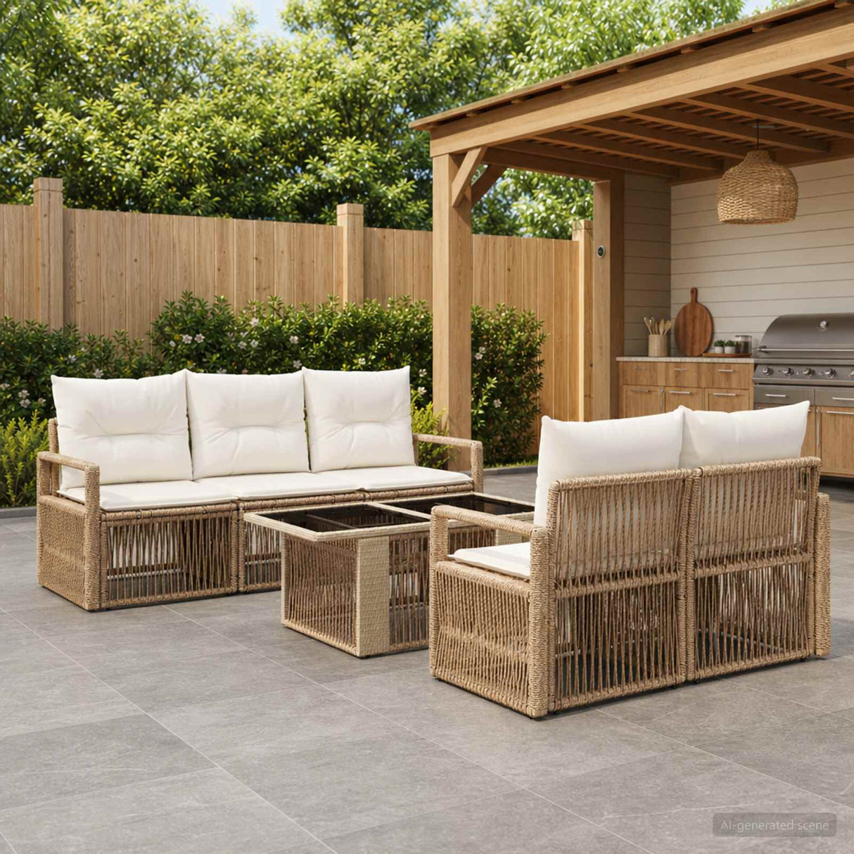 vidaXL Tuinbank Set 6 st Zwart en Crème Wit poly rattan