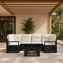 vidaXL Tuinbank Set 7 st Zwart en Crème Wit poly rattan