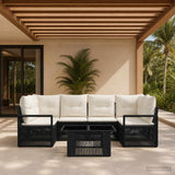 vidaXL Tuinbank Set 7 st Zwart en Crème Wit poly rattan