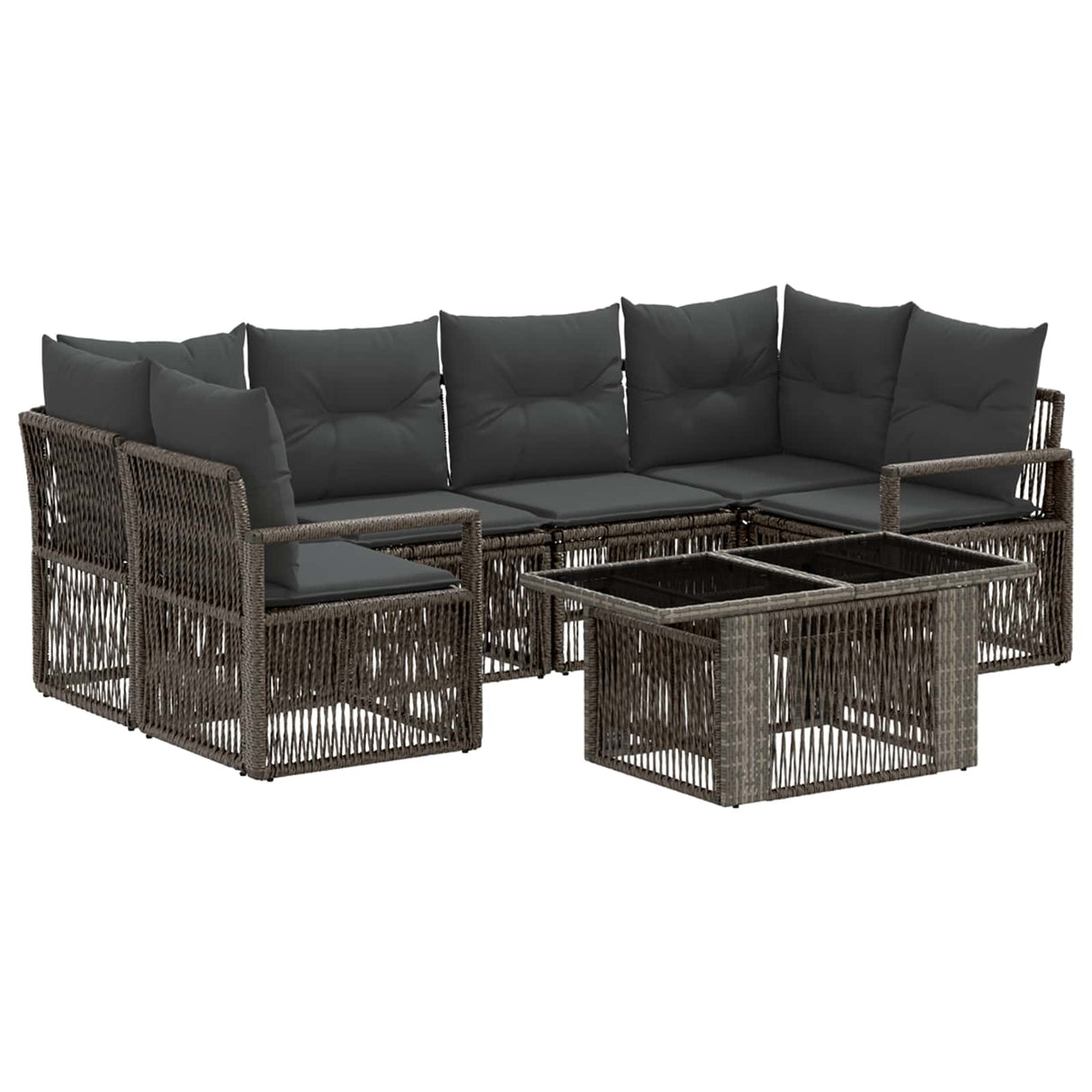 vidaXL Tuinbank Set 7 st Zwart en Crème Wit poly rattan