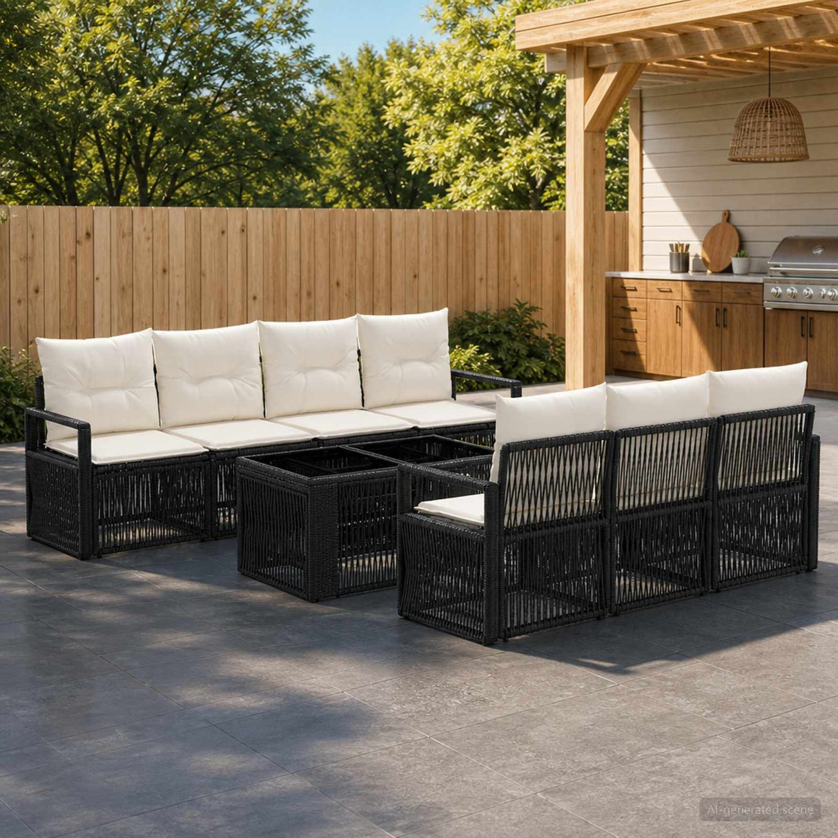 vidaXL Tuinbank Set 8 st Zwart en Crème Wit poly rattan