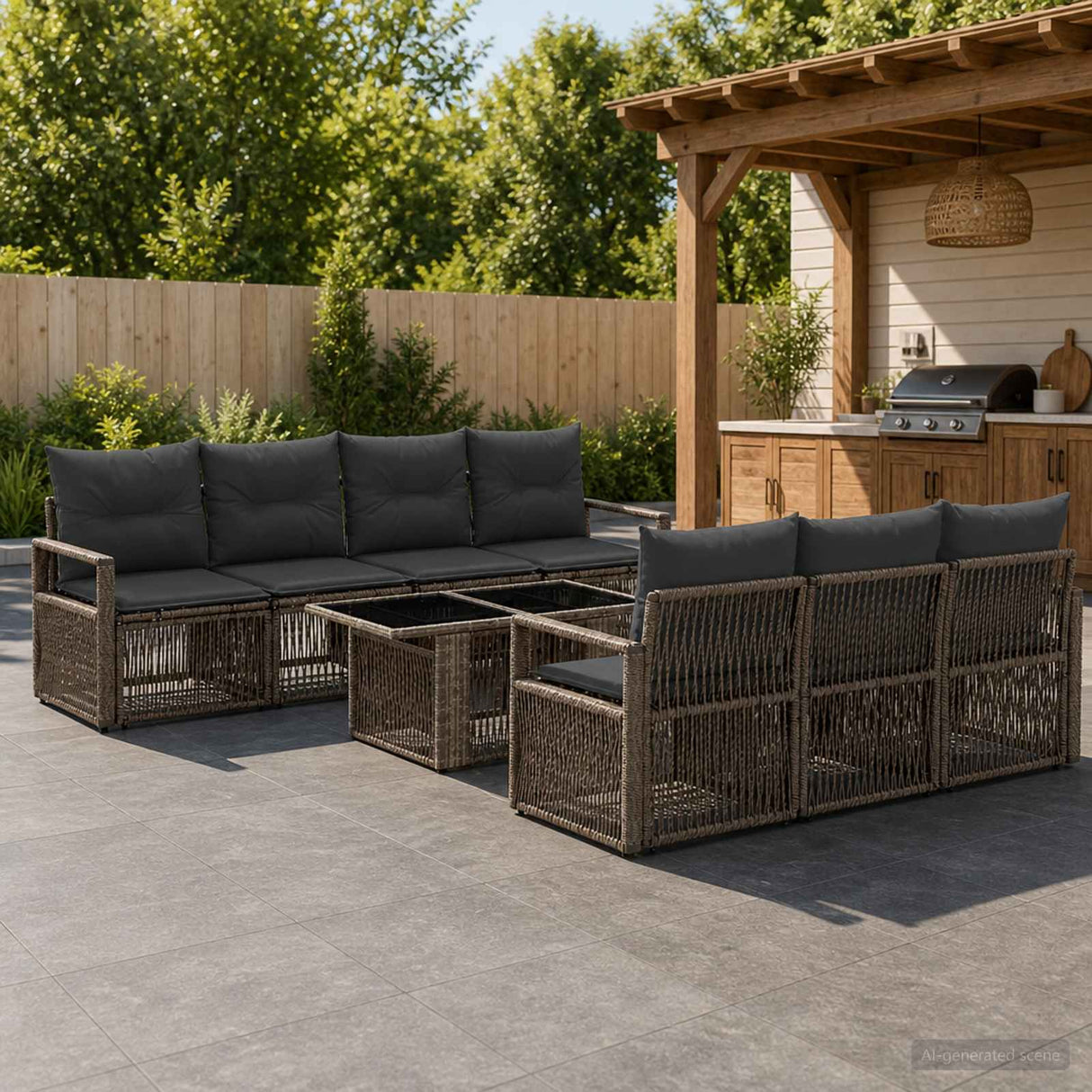 vidaXL Tuinbank Set 8 st Zwart en Crème Wit poly rattan