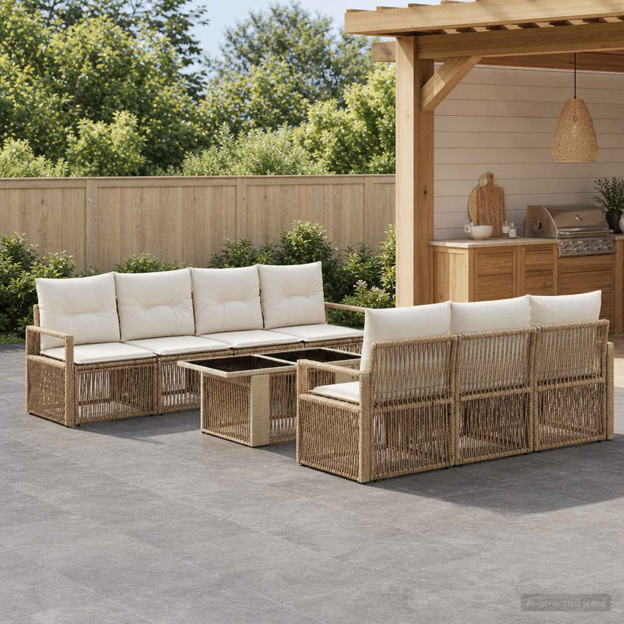 vidaXL Tuinbank Set 8 st Zwart en Crème Wit poly rattan