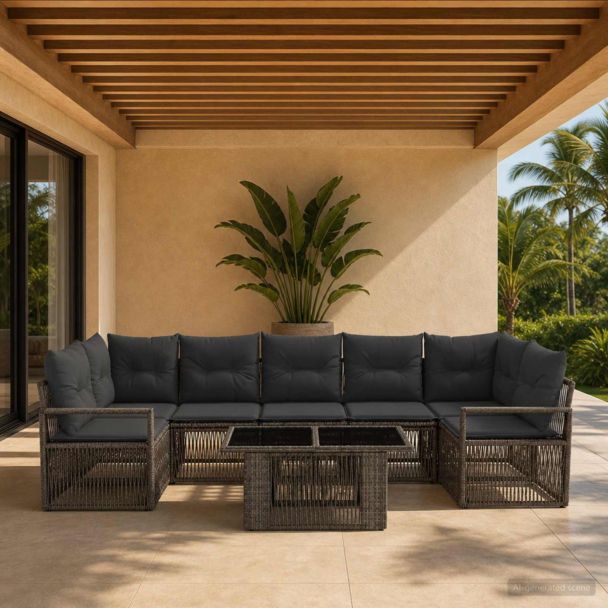 vidaXL Tuinbank Set 8 st Zwart en Crème Wit poly rattan