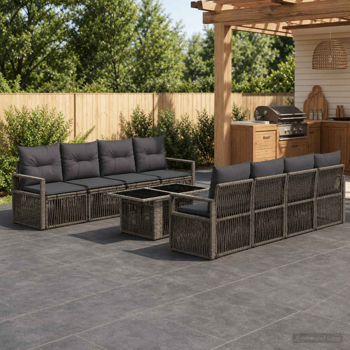 vidaXL Tuinbank Set 9 st Zwart en Crème Wit poly rattan