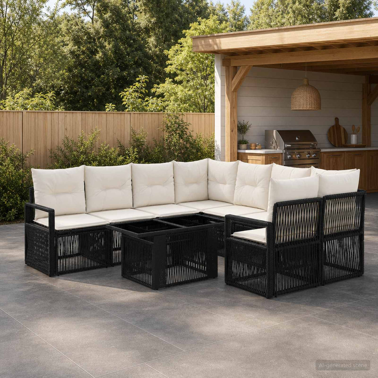 vidaXL Tuinbank Set 9 st Zwart en Crème Wit poly rattan