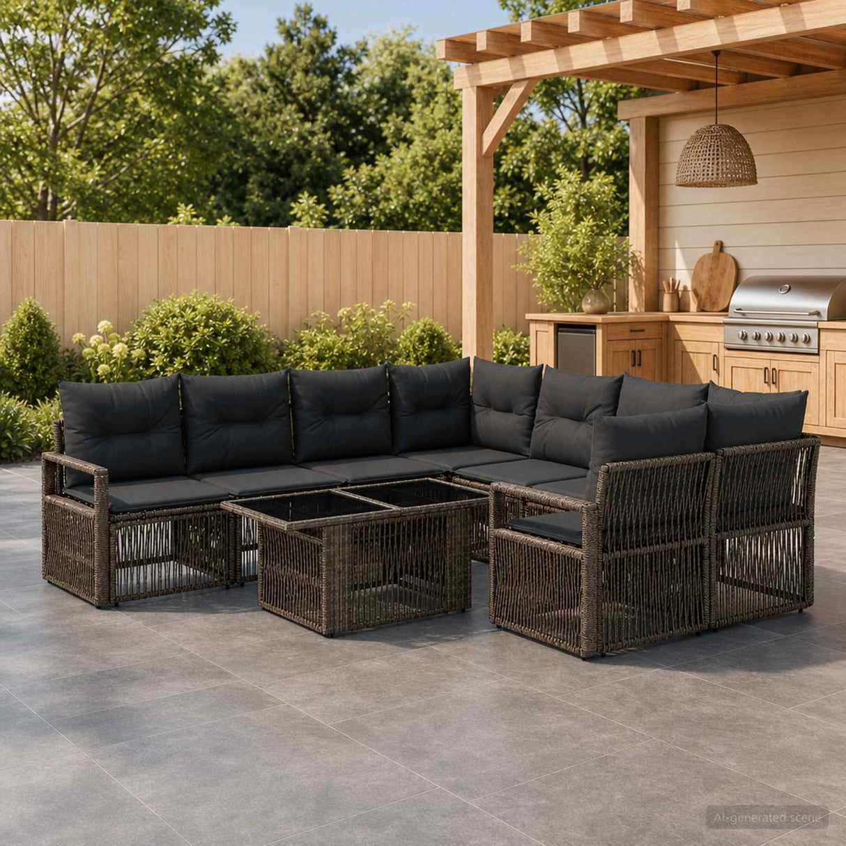 vidaXL Tuinbank Set 9 st Zwart en Crème Wit poly rattan