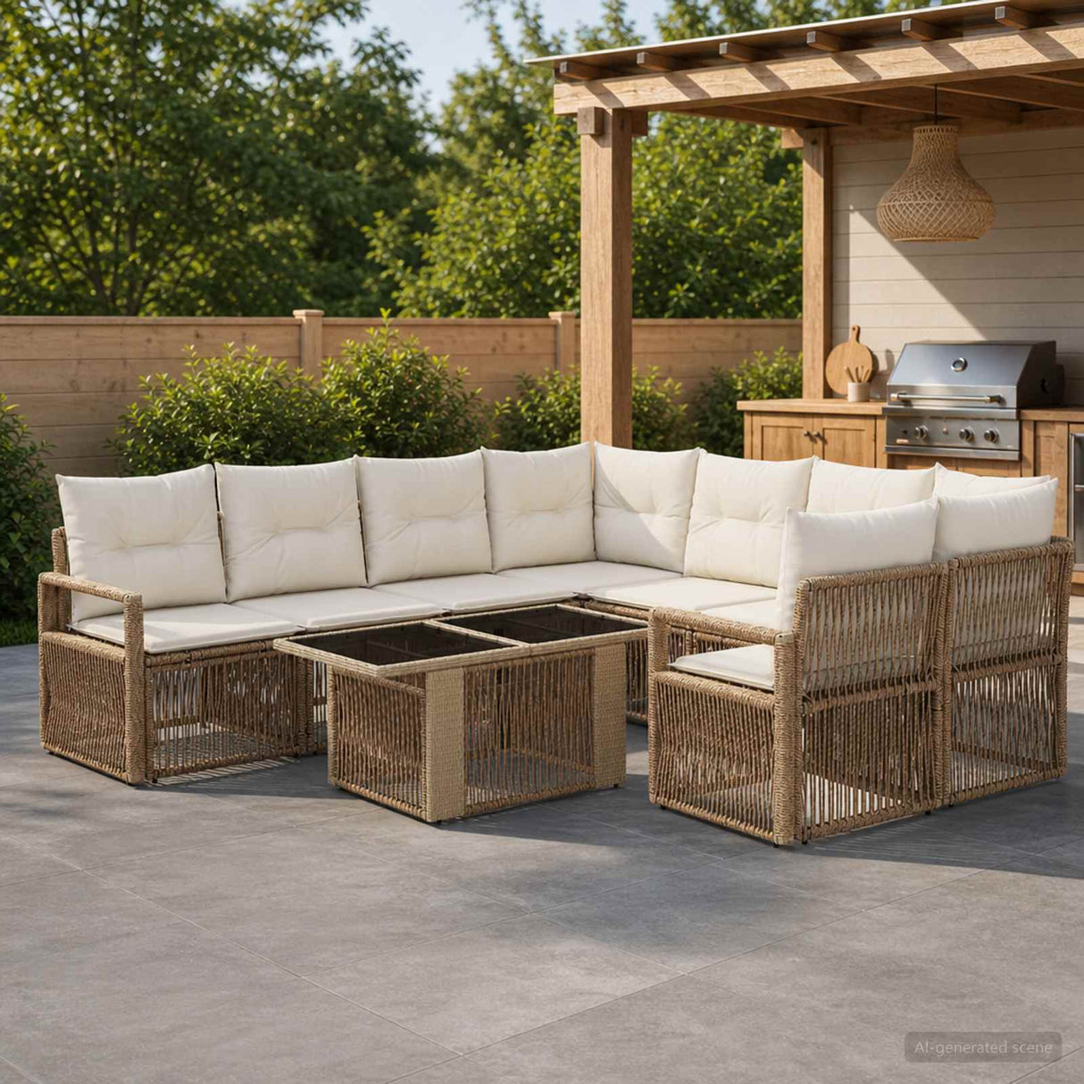 vidaXL Tuinbank Set 9 st Zwart en Crème Wit poly rattan