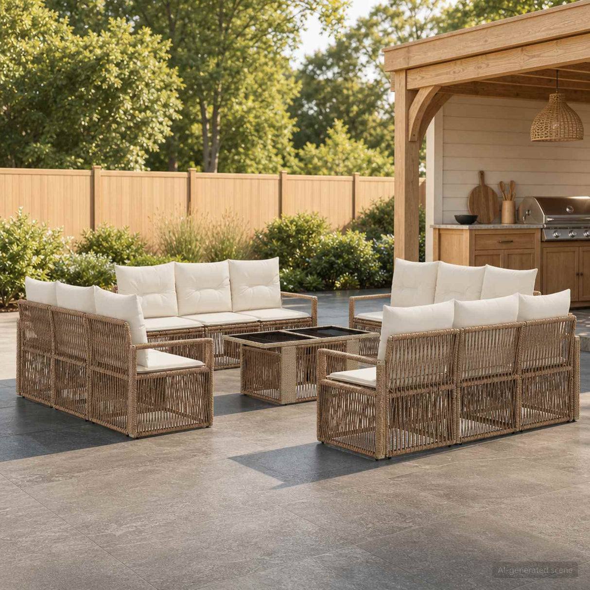 vidaXL Tuinbank Set 13 st Zwart en Crème Wit poly rattan