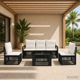 vidaXL Tuinbank Set 6 st Zwart en Crème Wit poly rattan