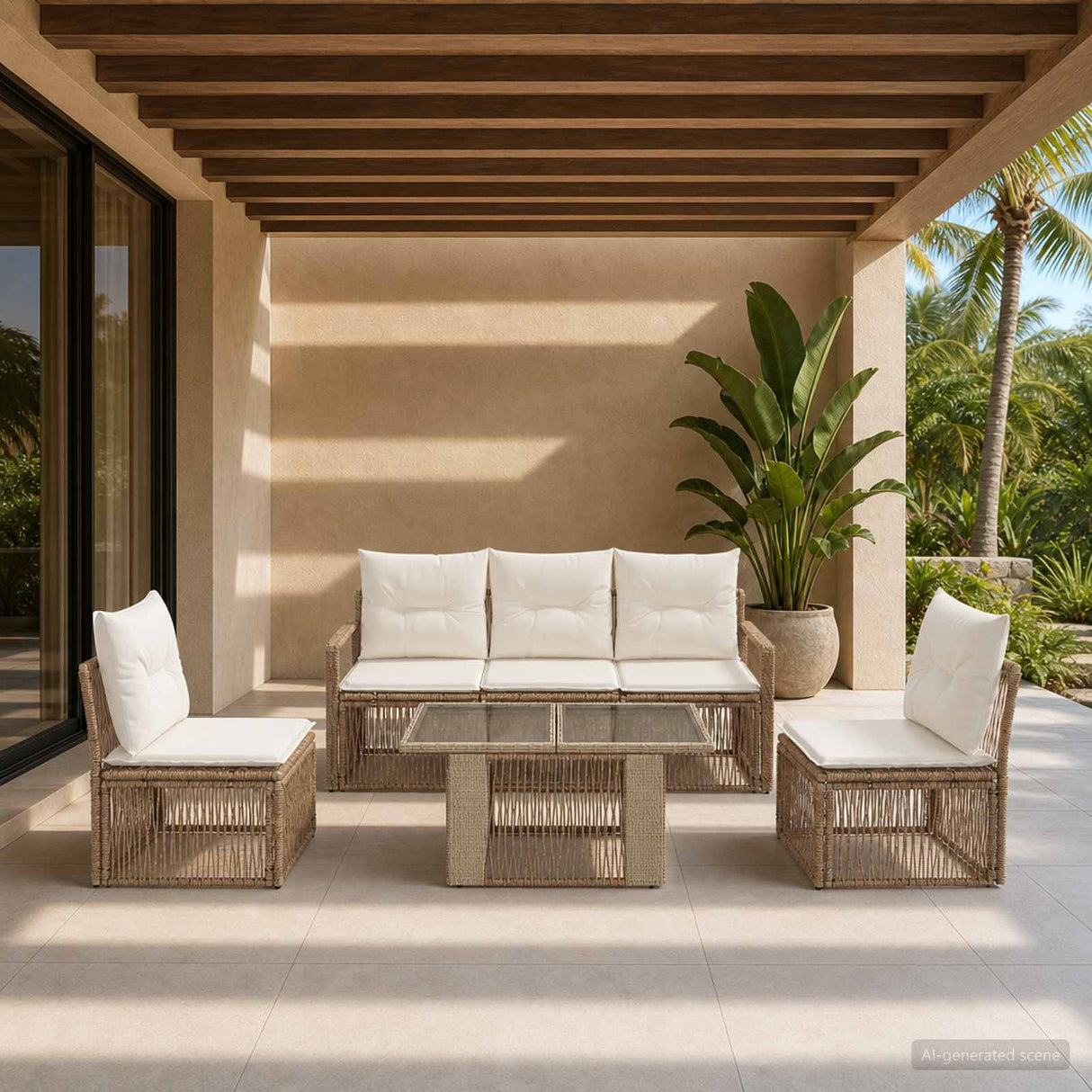 vidaXL Tuinbank Set 6 st Zwart en Crème Wit poly rattan