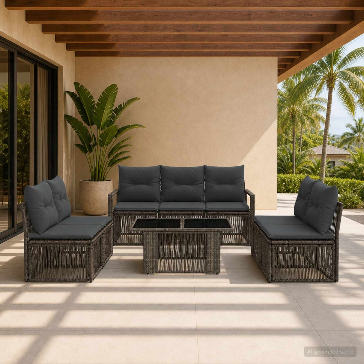 vidaXL Tuinbank Set 8 st Zwart en Crème Wit poly rattan