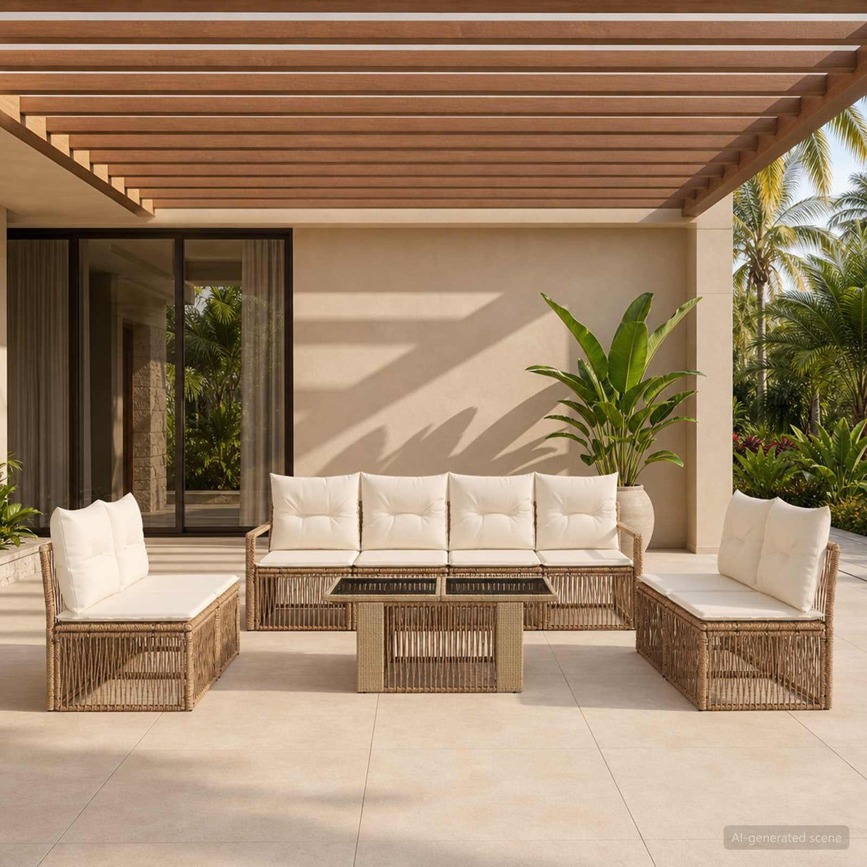 vidaXL Tuinbank Set 9 st Zwart en Crème Wit poly rattan