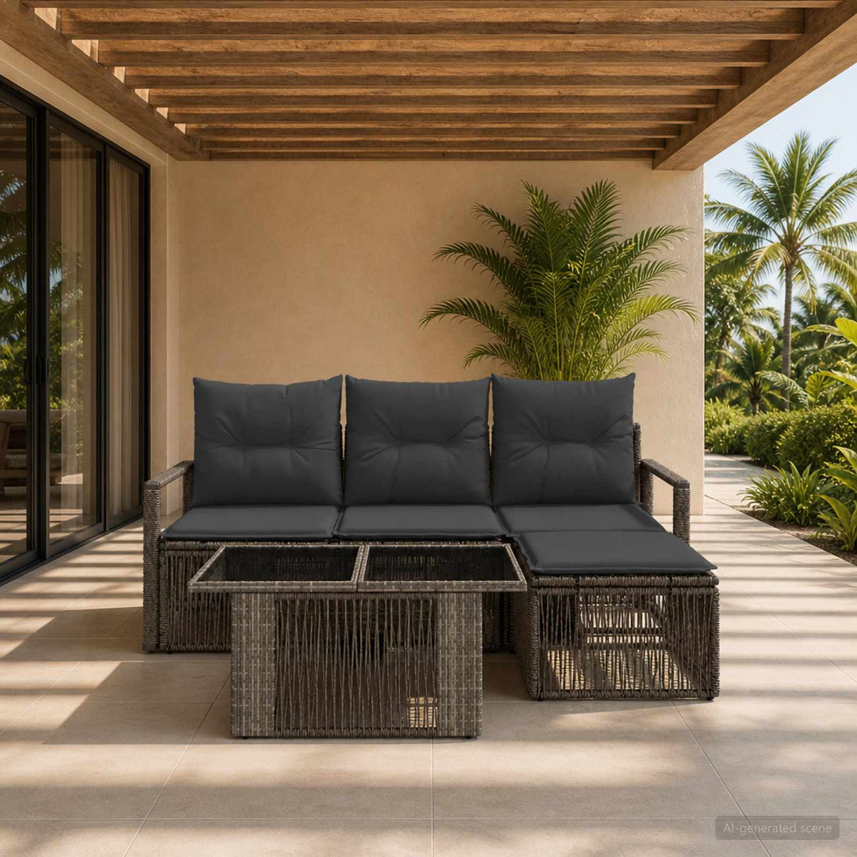 vidaXL Tuinbank Set 5 st Zwart en Crème Wit poly rattan