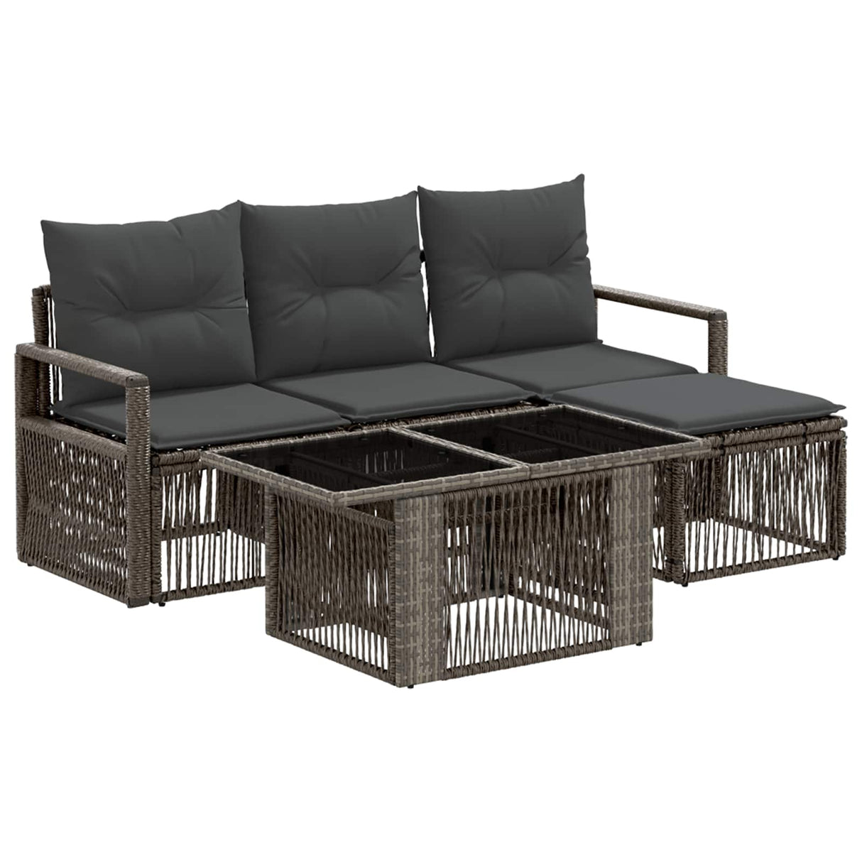 vidaXL Tuinbank Set 5 st Zwart en Crème Wit poly rattan