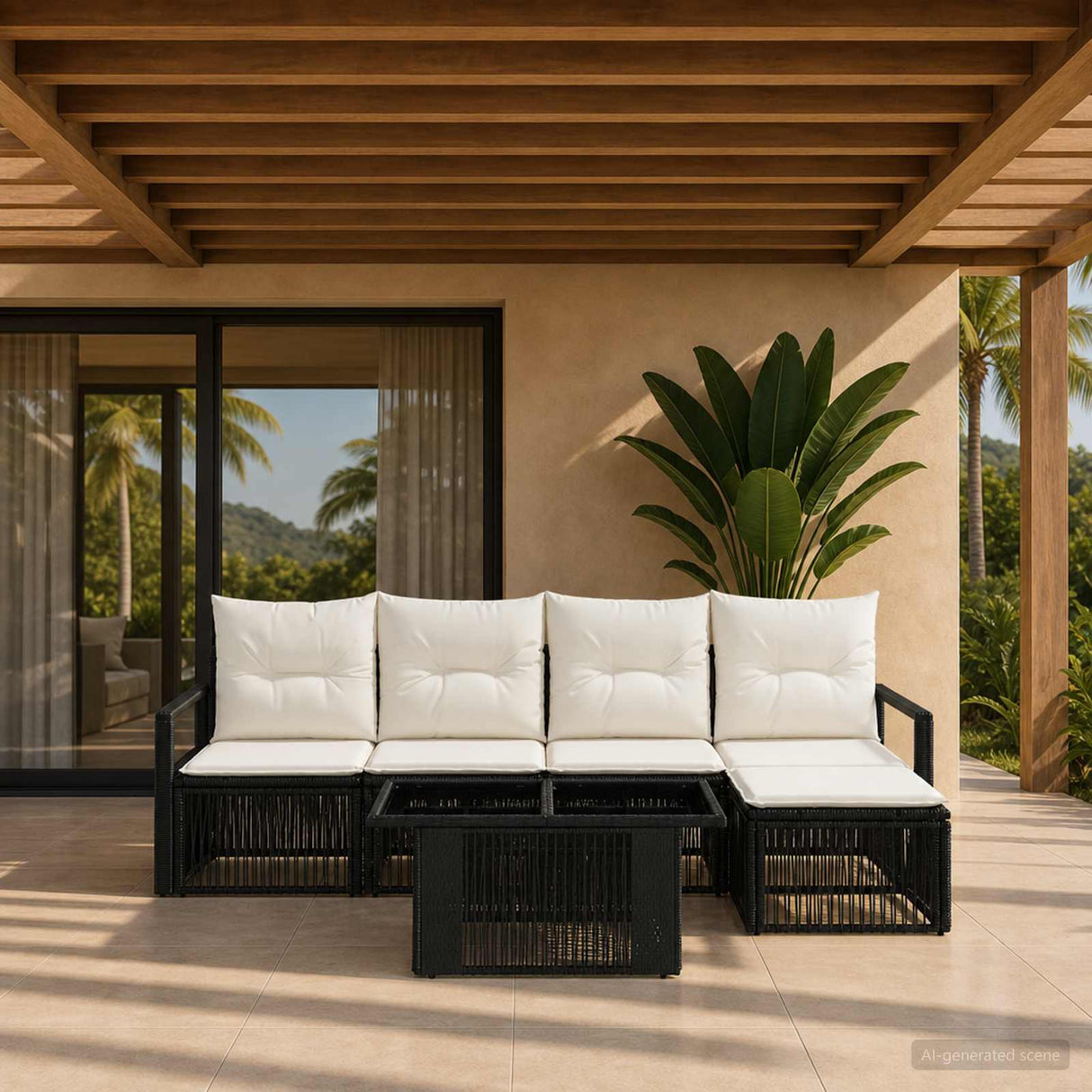 vidaXL Tuinbank Set 6 st Zwart en Crème Wit poly rattan