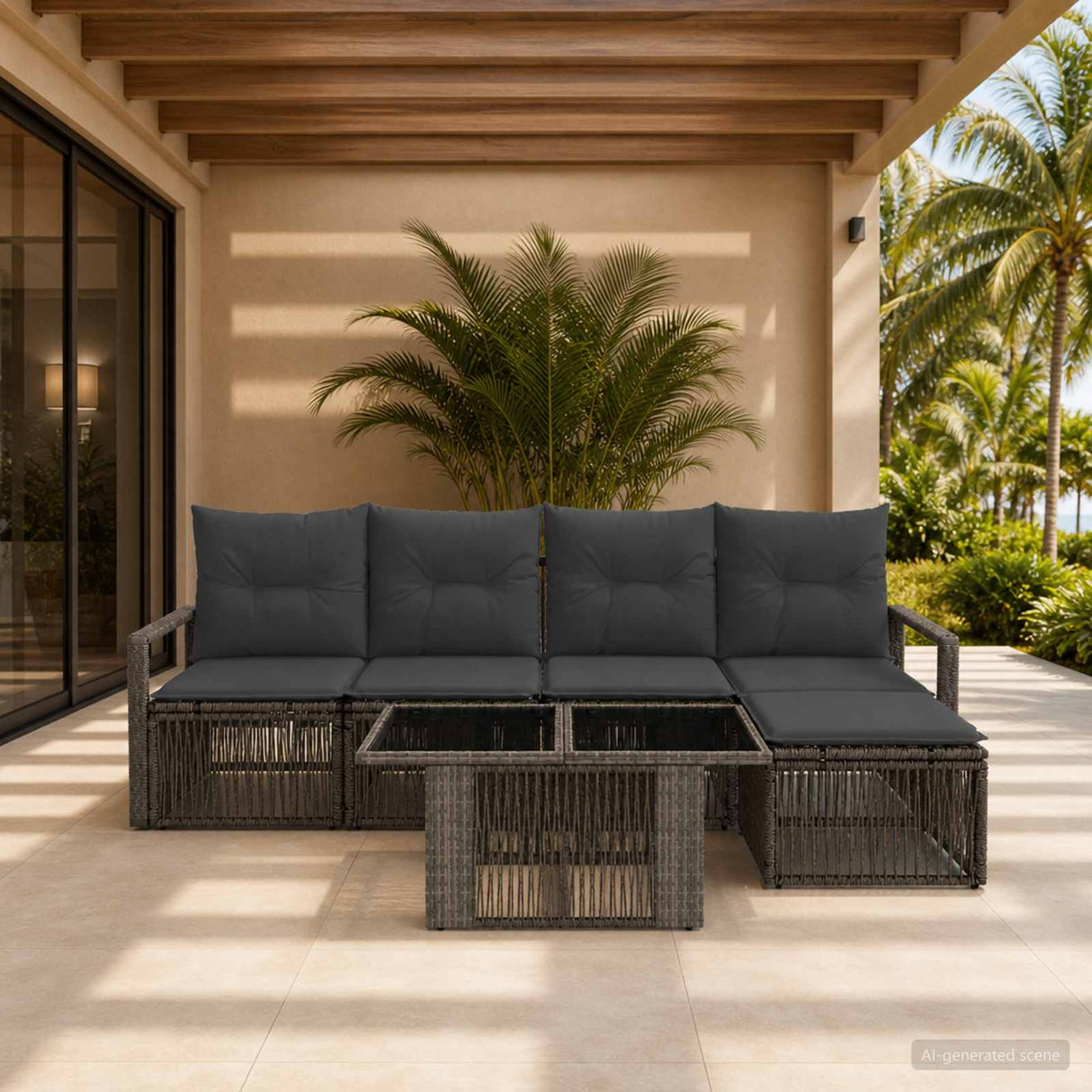 vidaXL Tuinbank Set 6 st Zwart en Crème Wit poly rattan
