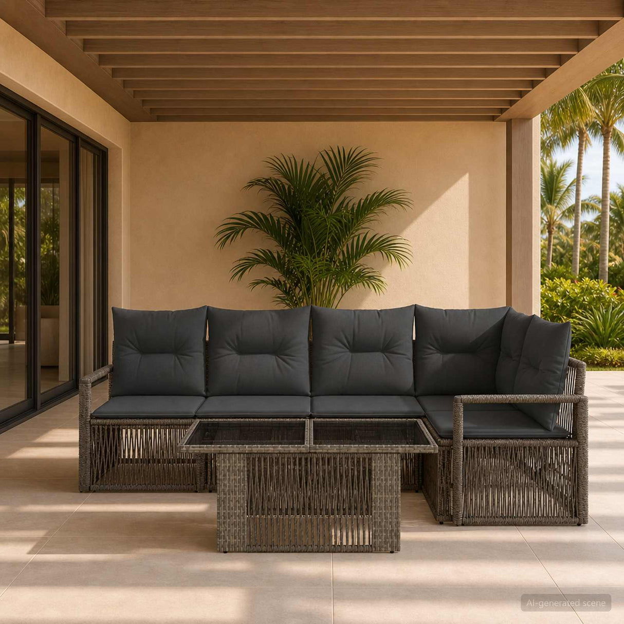 vidaXL Tuinbank Set 5 st Zwart en Crème Wit poly rattan