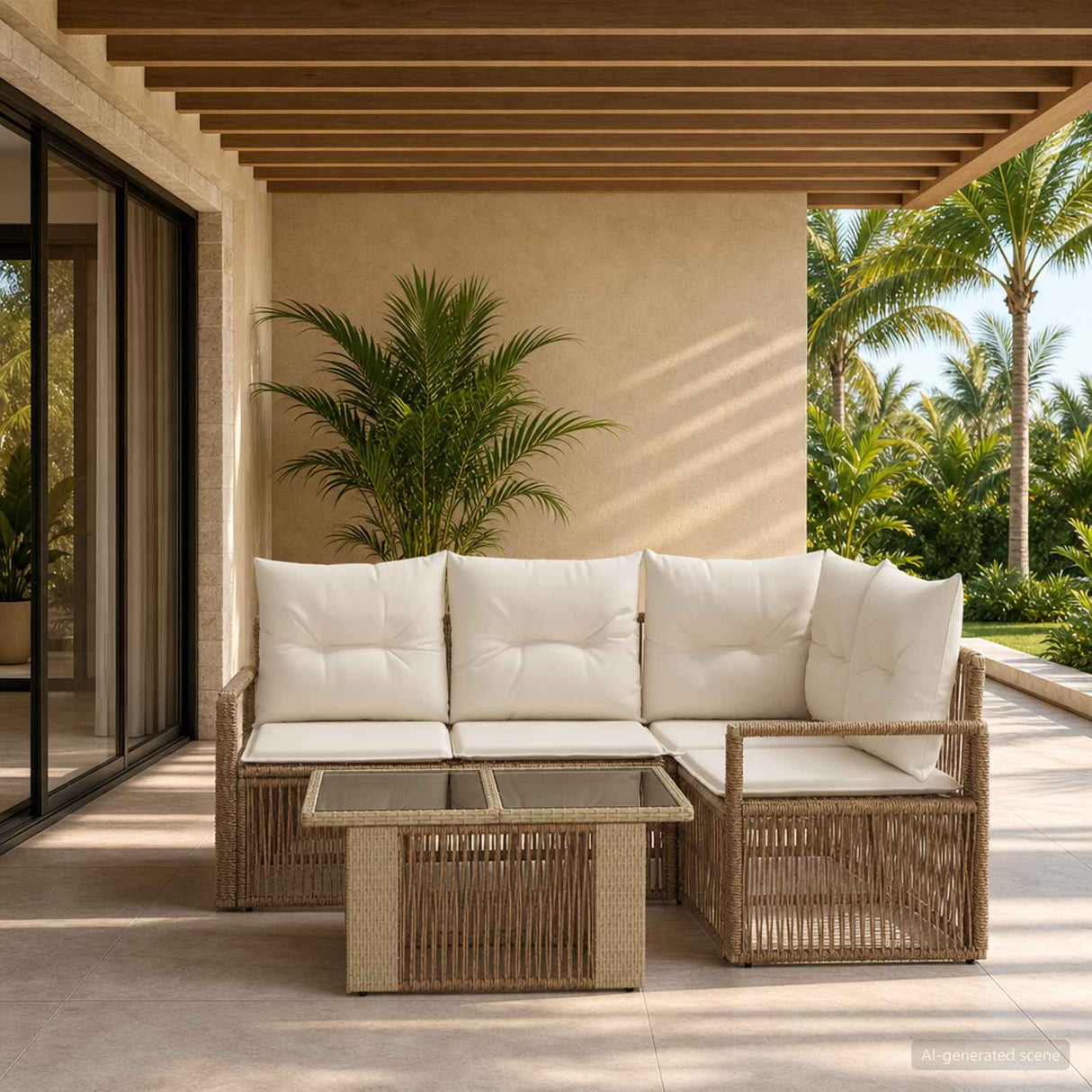 vidaXL Tuinbank Set 5 st Zwart en Crème Wit poly rattan