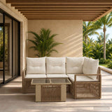 vidaXL Tuinbank Set 5 st Zwart en Crème Wit poly rattan