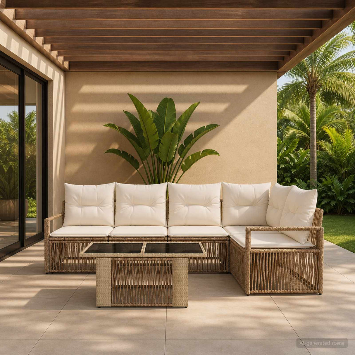vidaXL Tuinbank Set 6 st Zwart en Crème Wit poly rattan