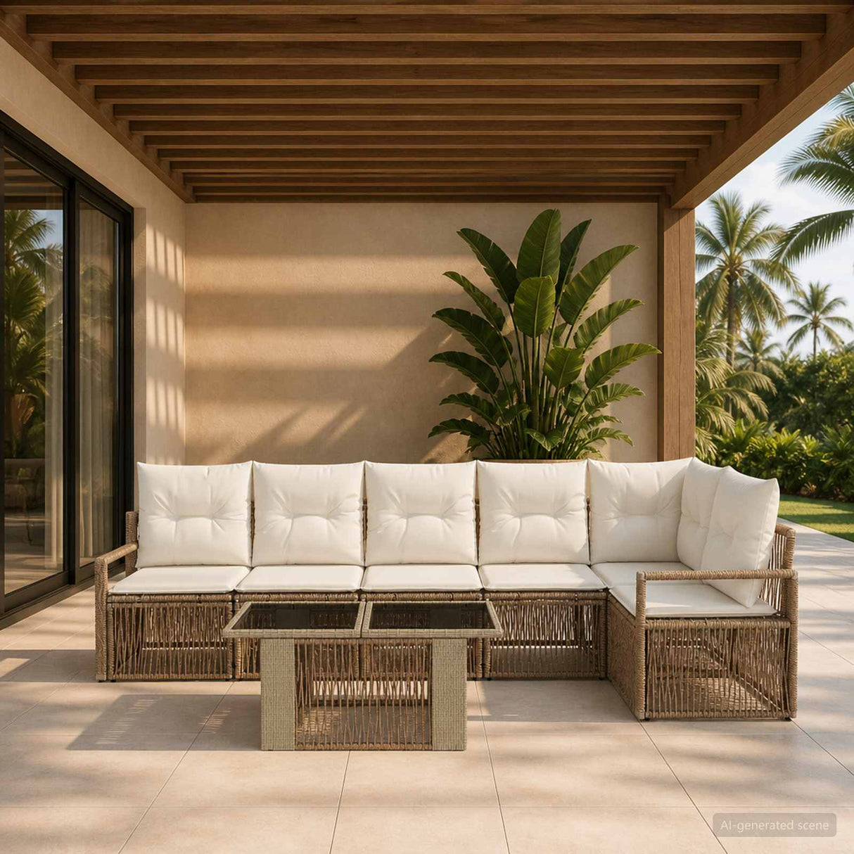 vidaXL Tuinbank Set 7 st Zwart en Crème Wit poly rattan