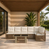 vidaXL Tuinbank Set 7 st Zwart en Crème Wit poly rattan
