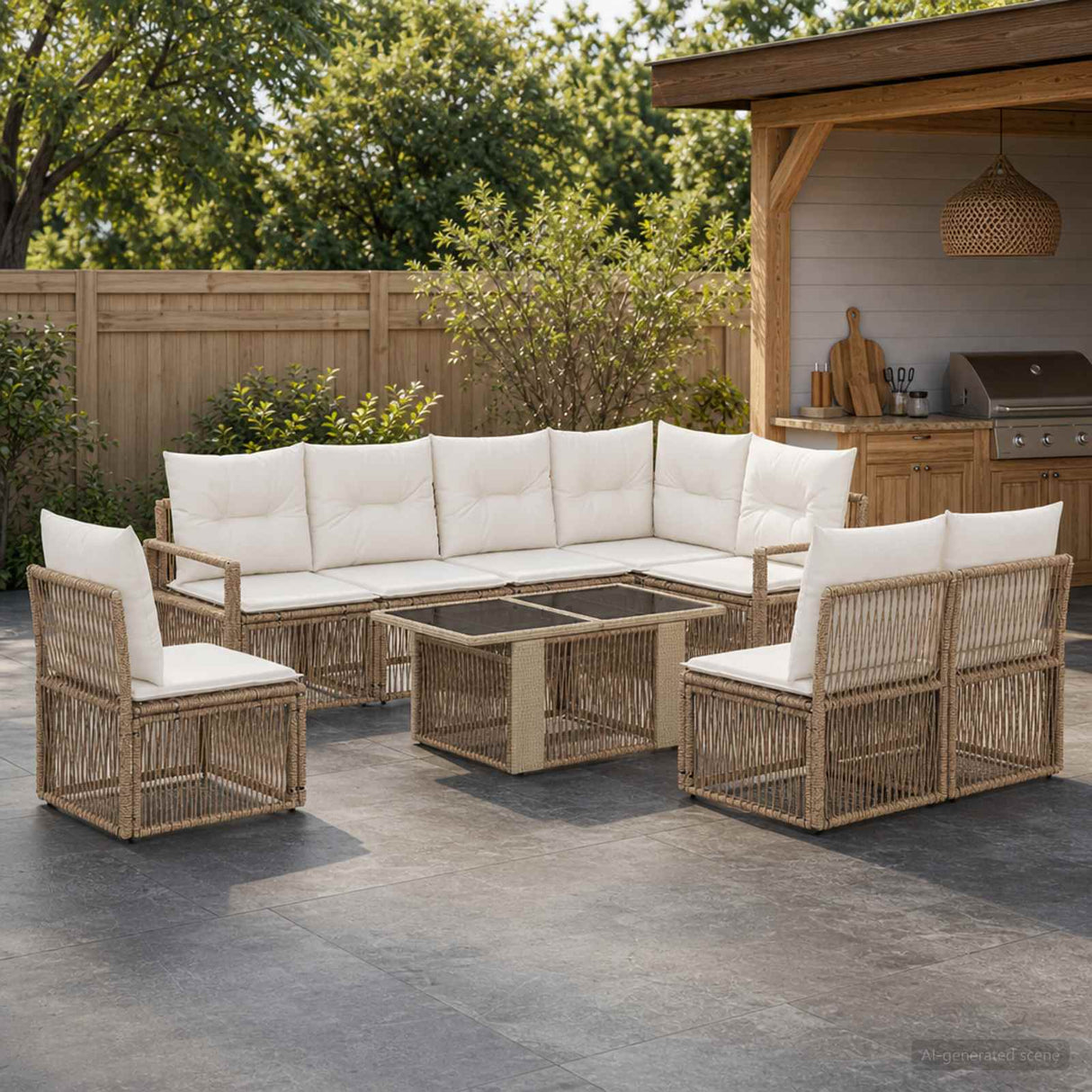 vidaXL Tuinbank Set 9 st Zwart en Crème Wit poly rattan