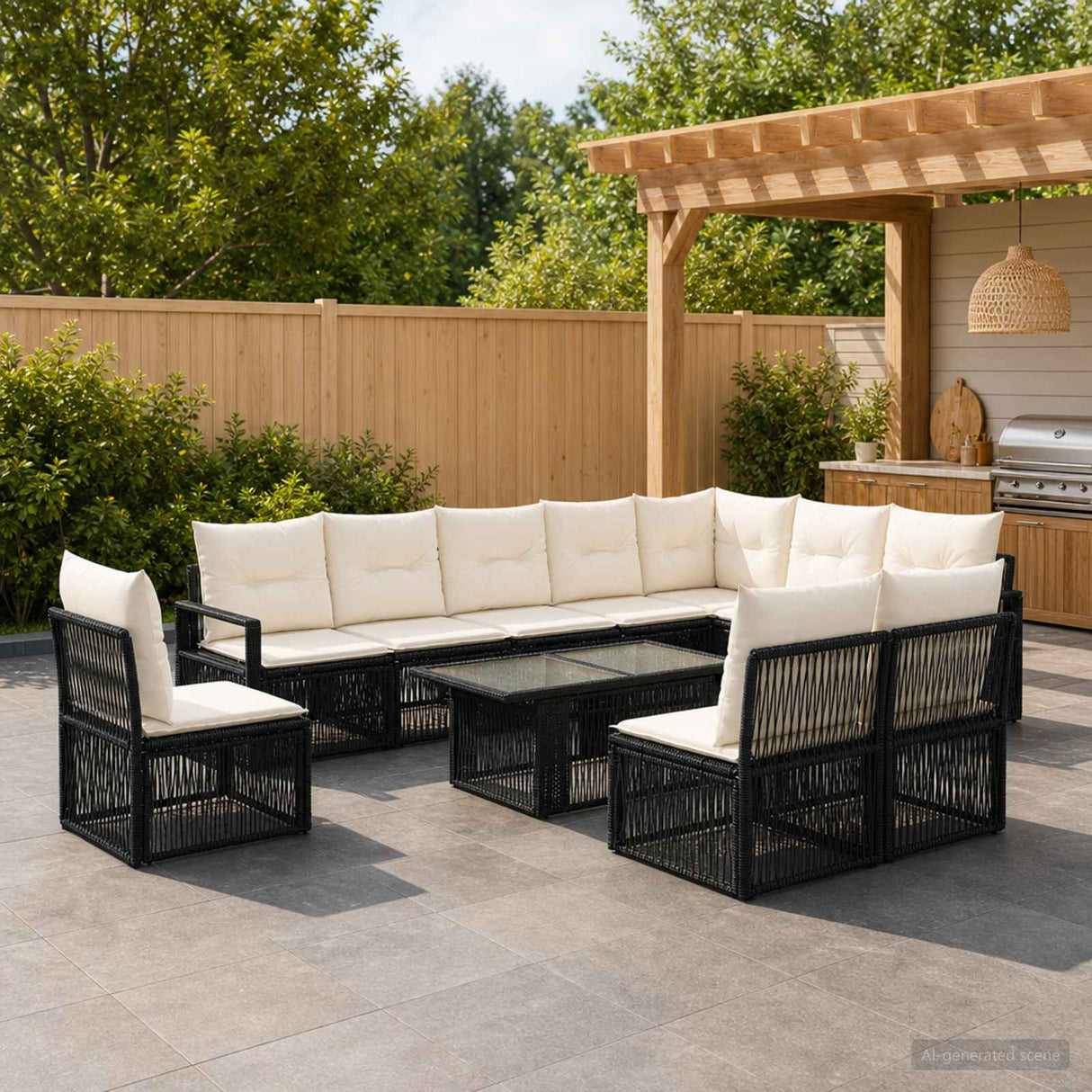 vidaXL Tuinbank Set 11 st Zwart en Crème Wit poly rattan