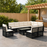vidaXL Tuinbank Set 11 st Zwart en Crème Wit poly rattan