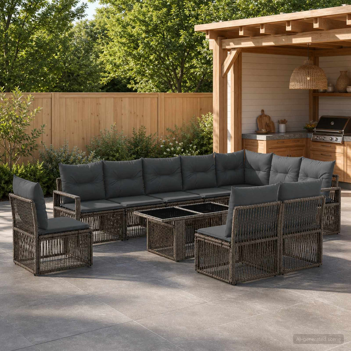 vidaXL Tuinbank Set 11 st Zwart en Crème Wit poly rattan