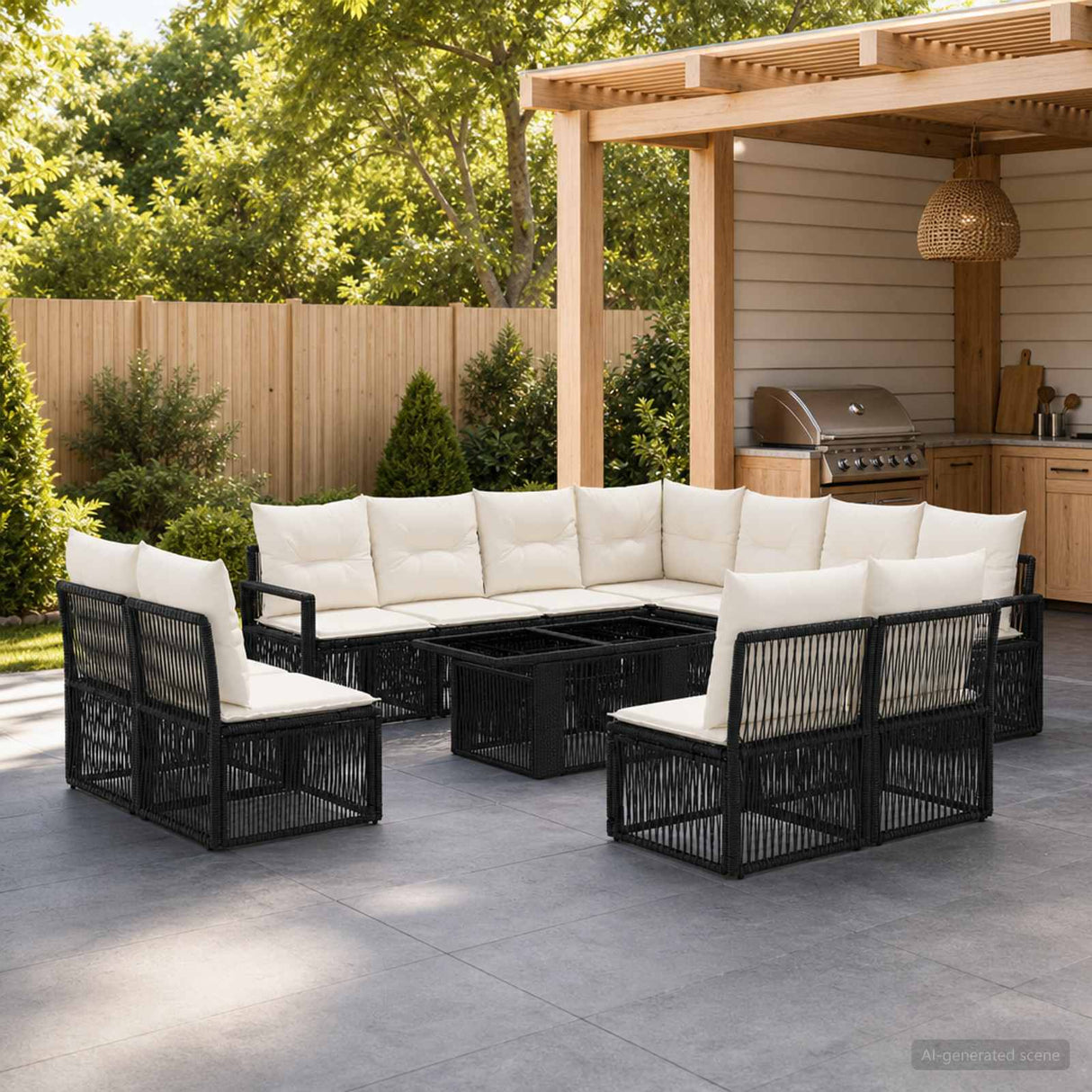 vidaXL Tuinbank Set 12 st Zwart en Crème Wit poly rattan