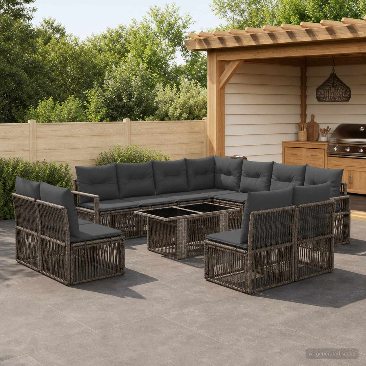 vidaXL Tuinbank Set 12 st Zwart en Crème Wit poly rattan