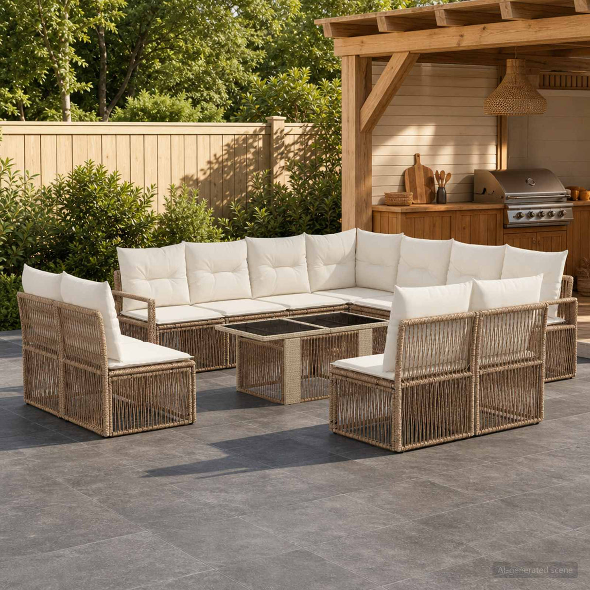 vidaXL Tuinbank Set 12 st Zwart en Crème Wit poly rattan