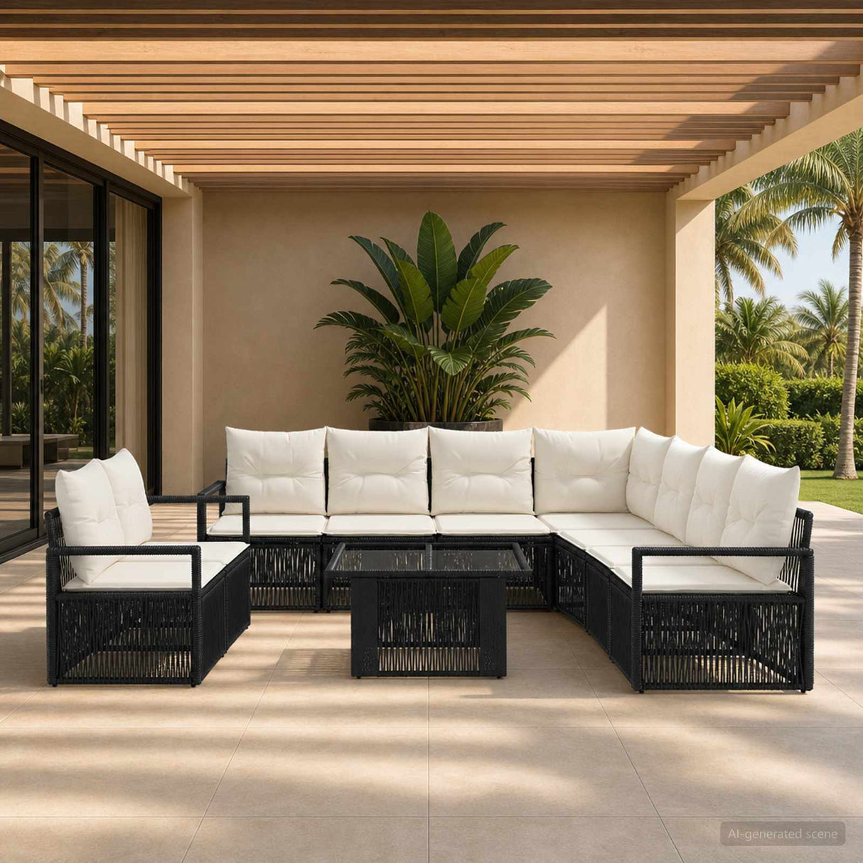 vidaXL Tuinbank Set 10 st Zwart en Crème Wit poly rattan