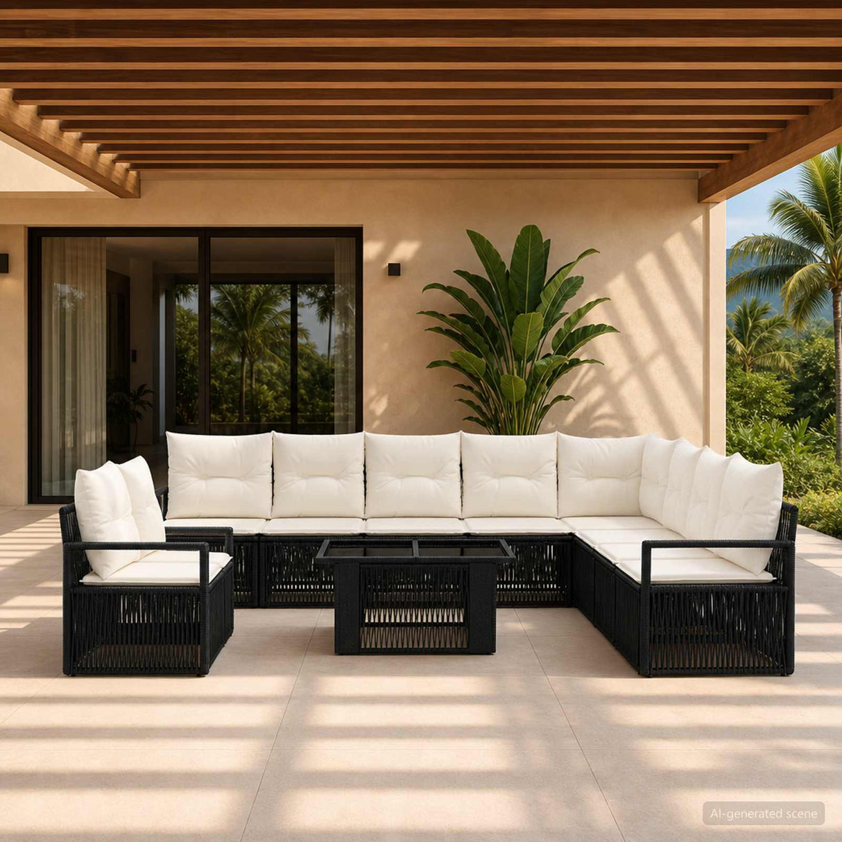 vidaXL Tuinbank Set 11 st Zwart en Crème Wit poly rattan