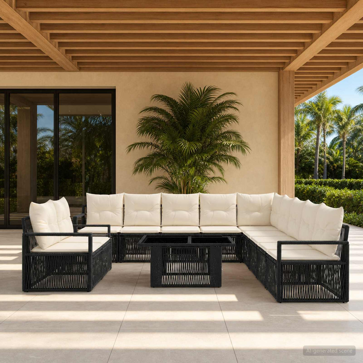 vidaXL Tuinbank Set 12 st Zwart en Crème Wit poly rattan