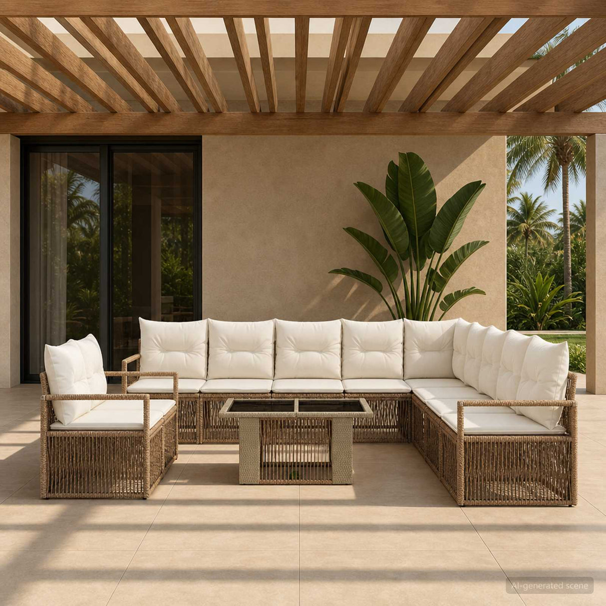 vidaXL Tuinbank Set 12 st Zwart en Crème Wit poly rattan