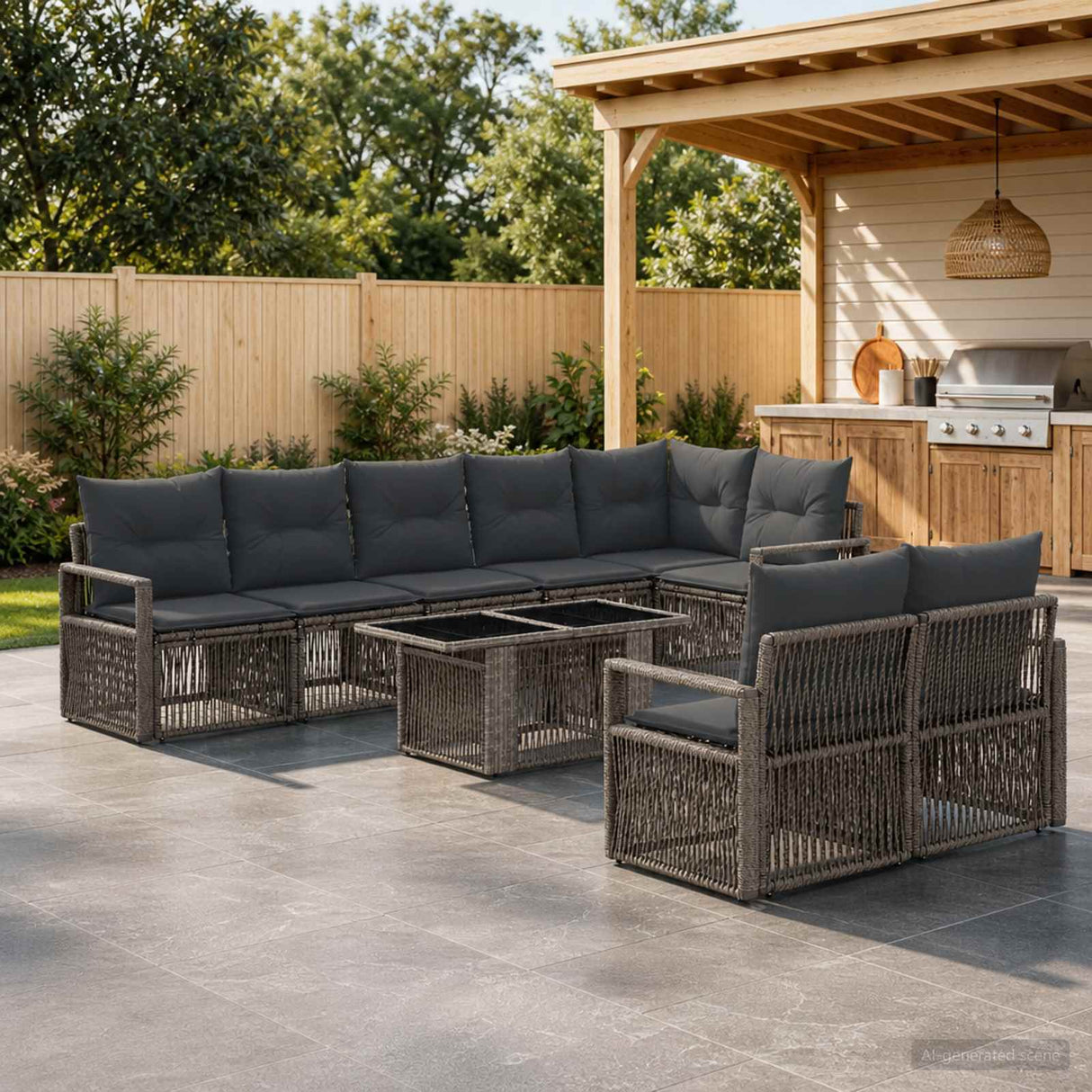vidaXL Tuinbank Set 9 st Zwart en Crème Wit poly rattan