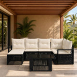 vidaXL Tuinbank Set 7 st Zwart en Crème Wit poly rattan