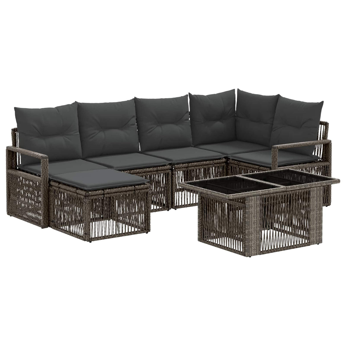 vidaXL Tuinbank Set 7 st Zwart en Crème Wit poly rattan