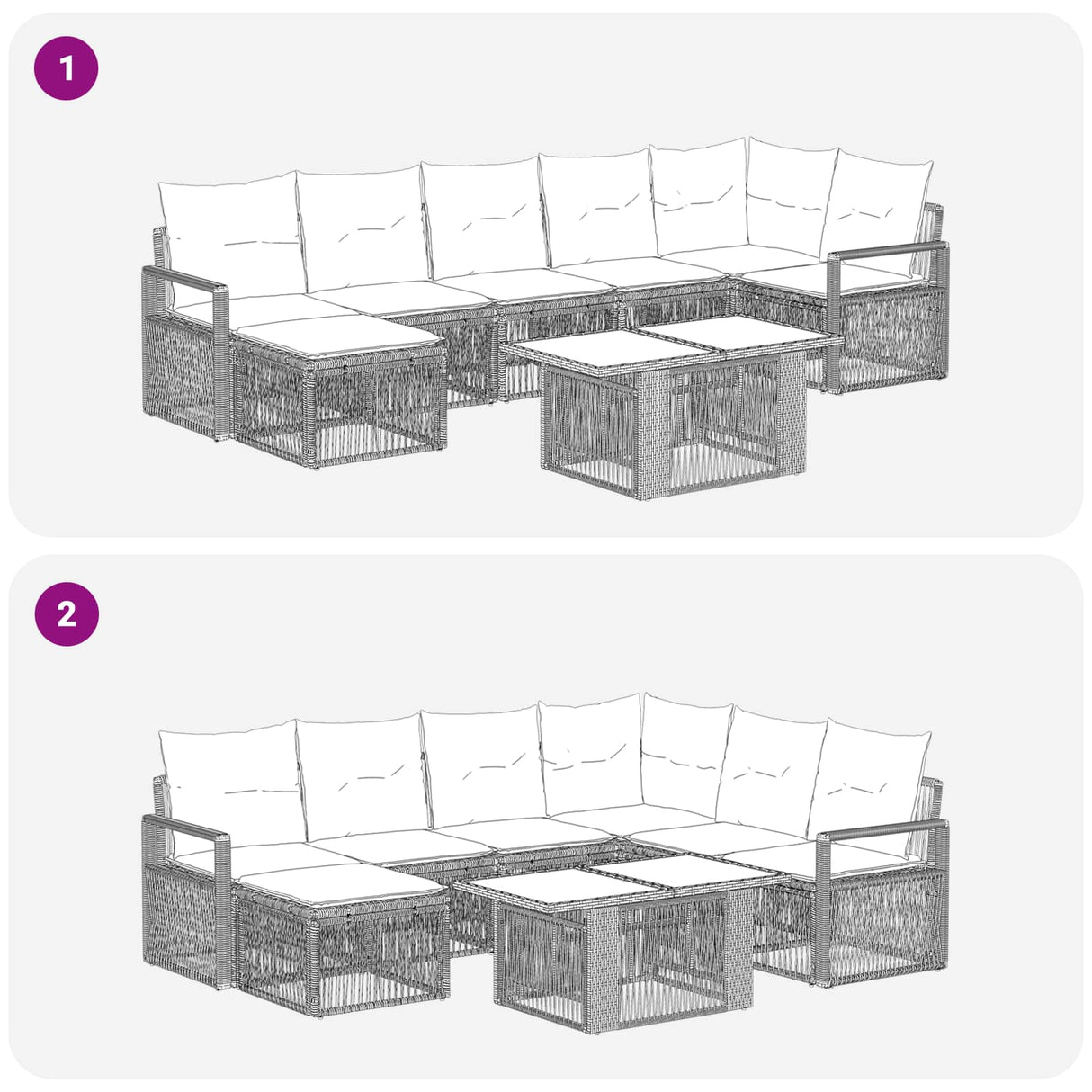 vidaXL Garden Lounge Set 8 Pieces Black and Cream White Poly Rattan