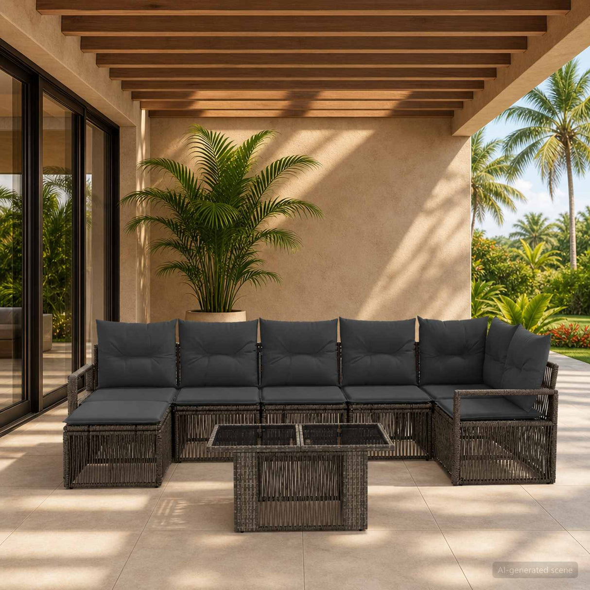 vidaXL Garden Lounge Set 8 Pieces Black and Cream White Poly Rattan