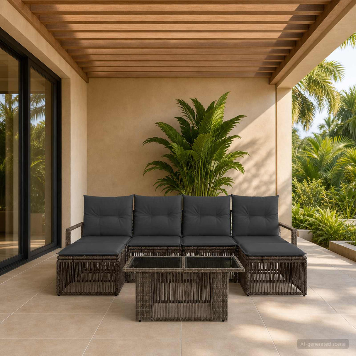 vidaXL Tuinbank Set 7 st Zwart en Crème Wit poly rattan